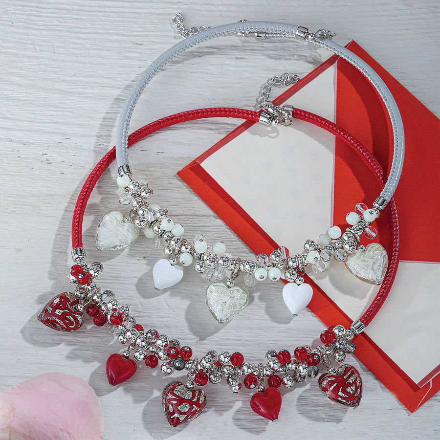 White Heart Murano Glass Necklace