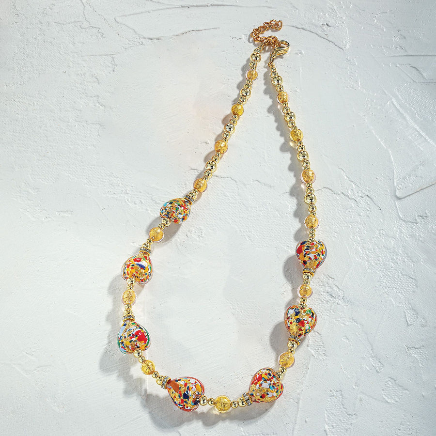 Rainbow Hearts Murano Glass Necklace