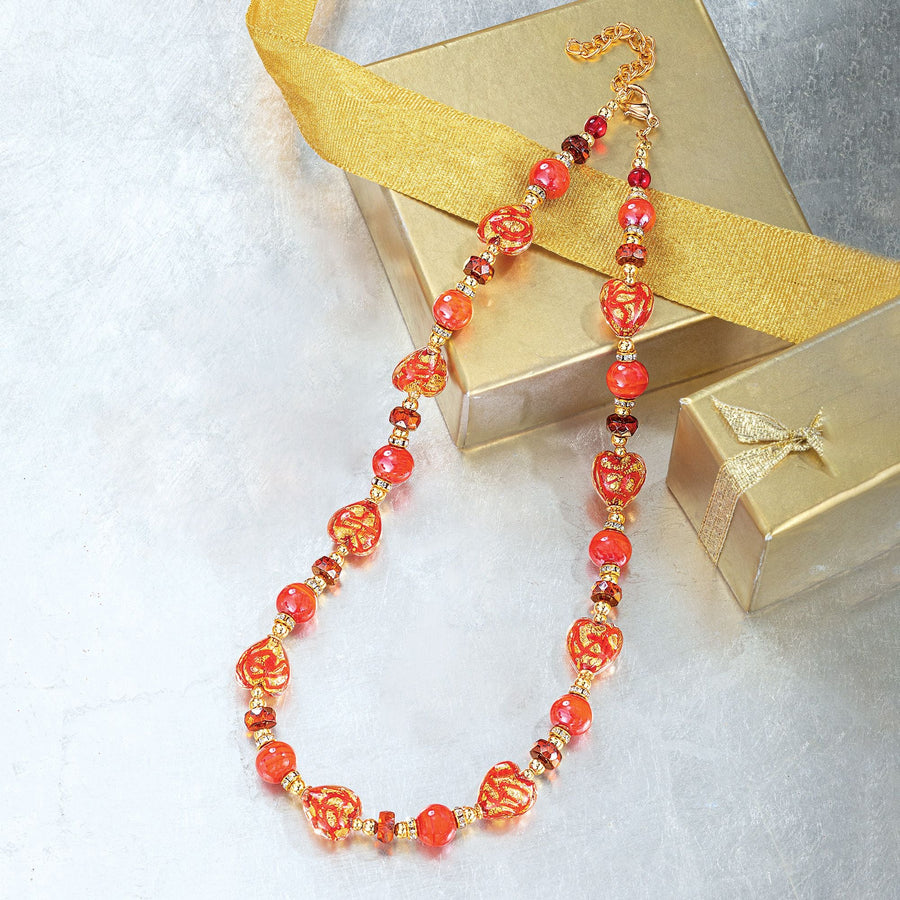 Glittering Hearts Murano Glass Necklace