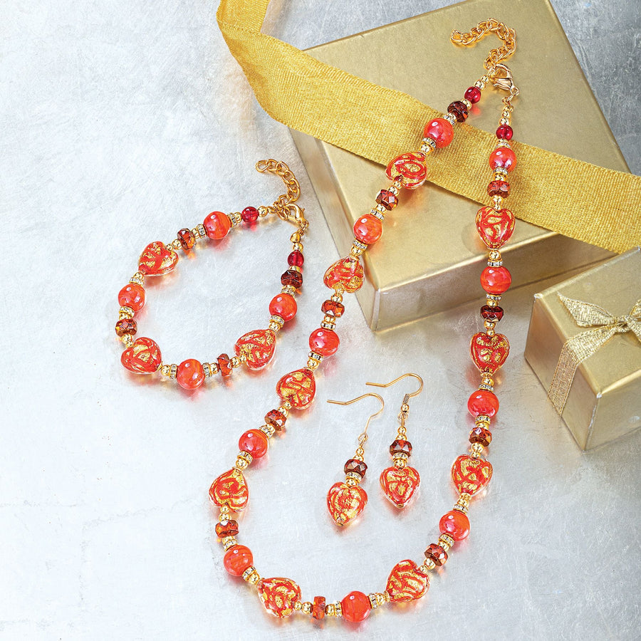 Glittering Hearts Murano Glass Necklace