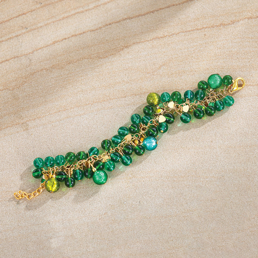 Green & Gold Sparkling Murano Glass Charm Bracelet