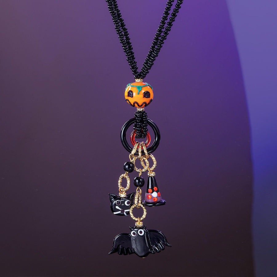 Murano Glass Spooky & Silly Hanging Out Charm Necklace