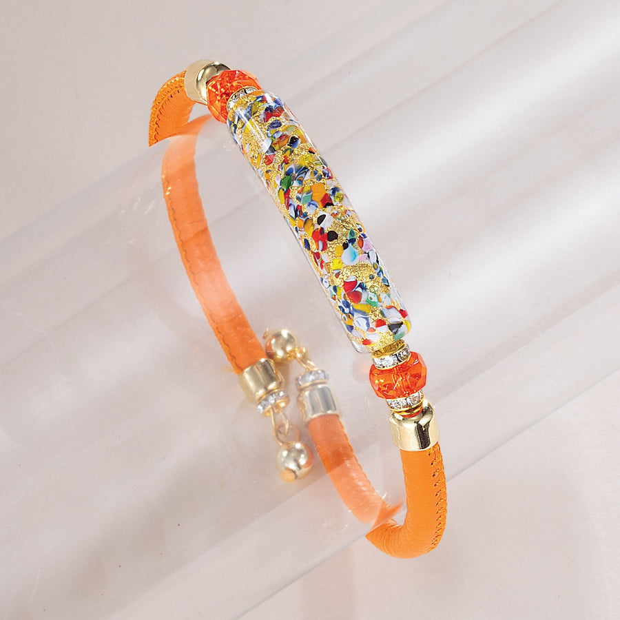 Murano Glass Above The Curve Orange Leather Bracelet
