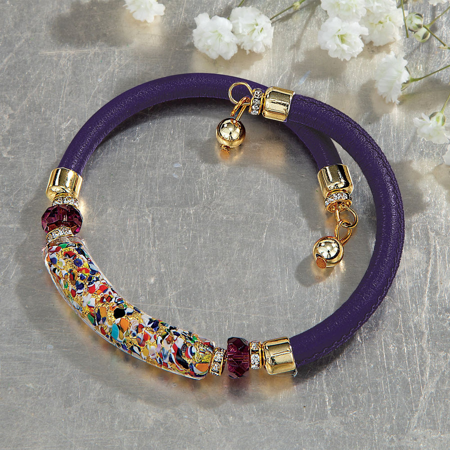 Murano Glass Above The Curve Purple Leather Bracelet
