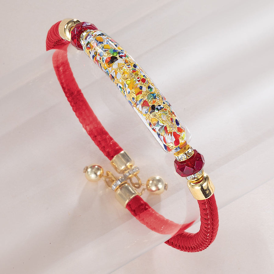 Murano Glass Above The Curve Red Leather Bracelet