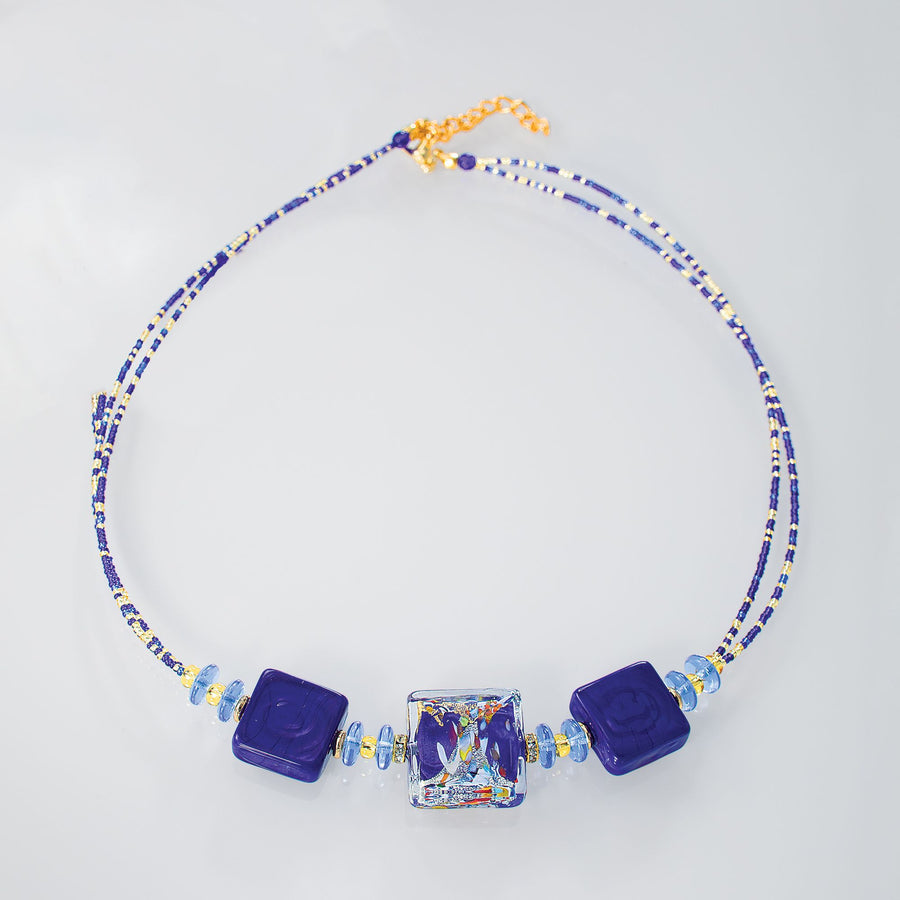 Murano Glass Blue Fair & Square Necklace