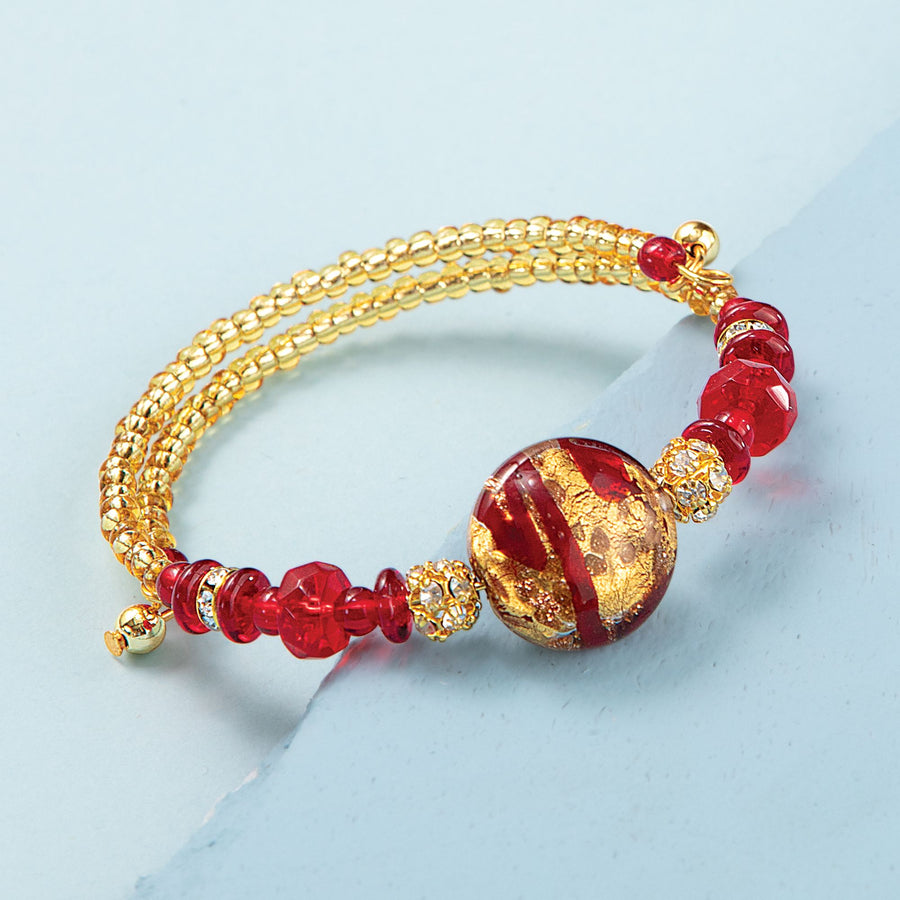 Murano Glass Red Disc Bead Bracelet