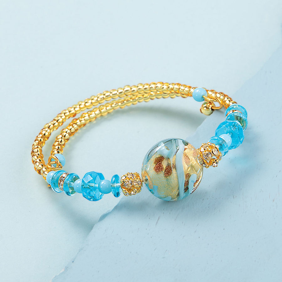Murano Glass Aqua Disc Bead Bracelet