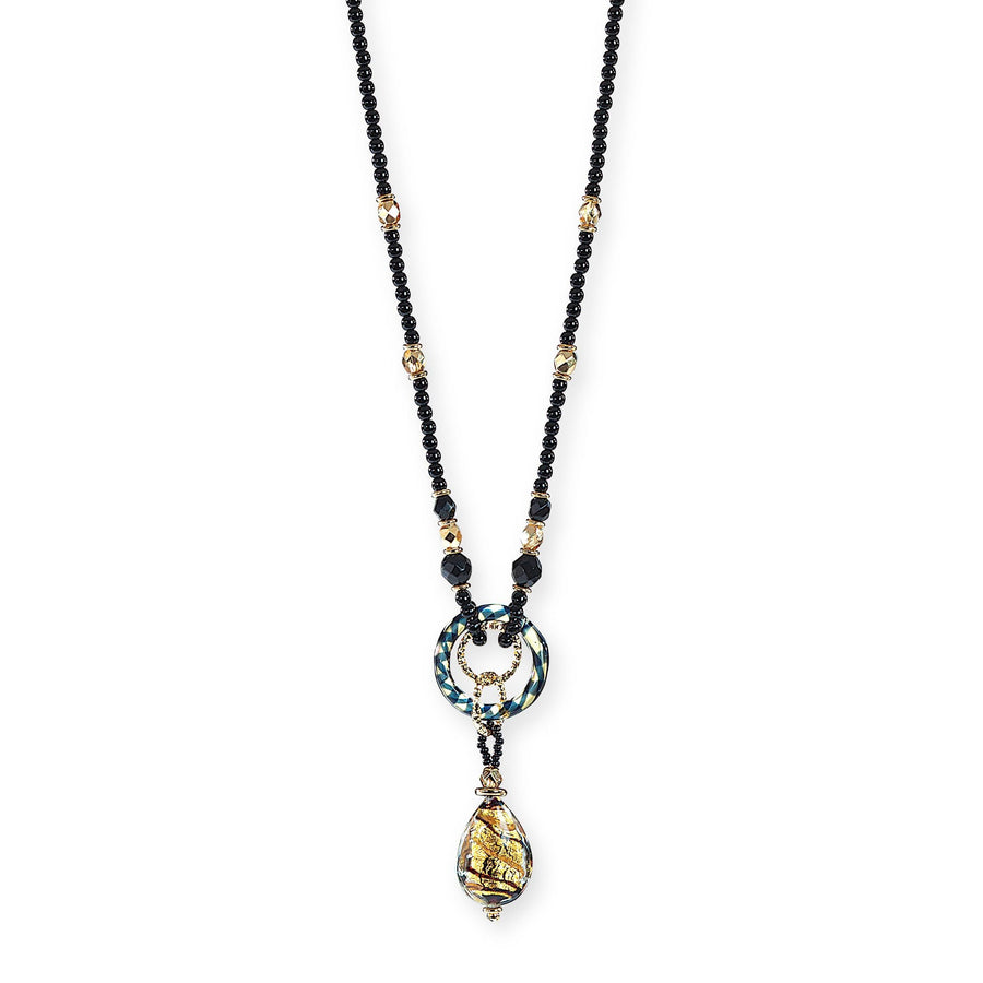Murano Glass Black Pendant Necklace Golden Elegance Collection