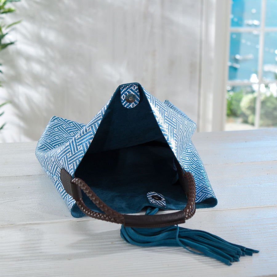 Florentine Suede Blue Weave Printed Bucket Bag