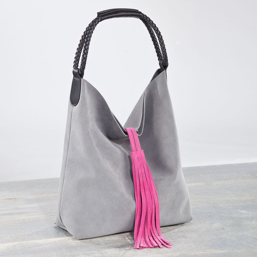 Florentine Suede Light Grey Bucket Bag