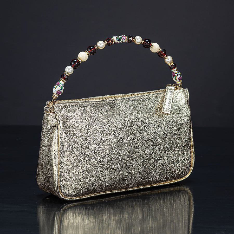 Gold Florentine Leather Bag With Murano Handle