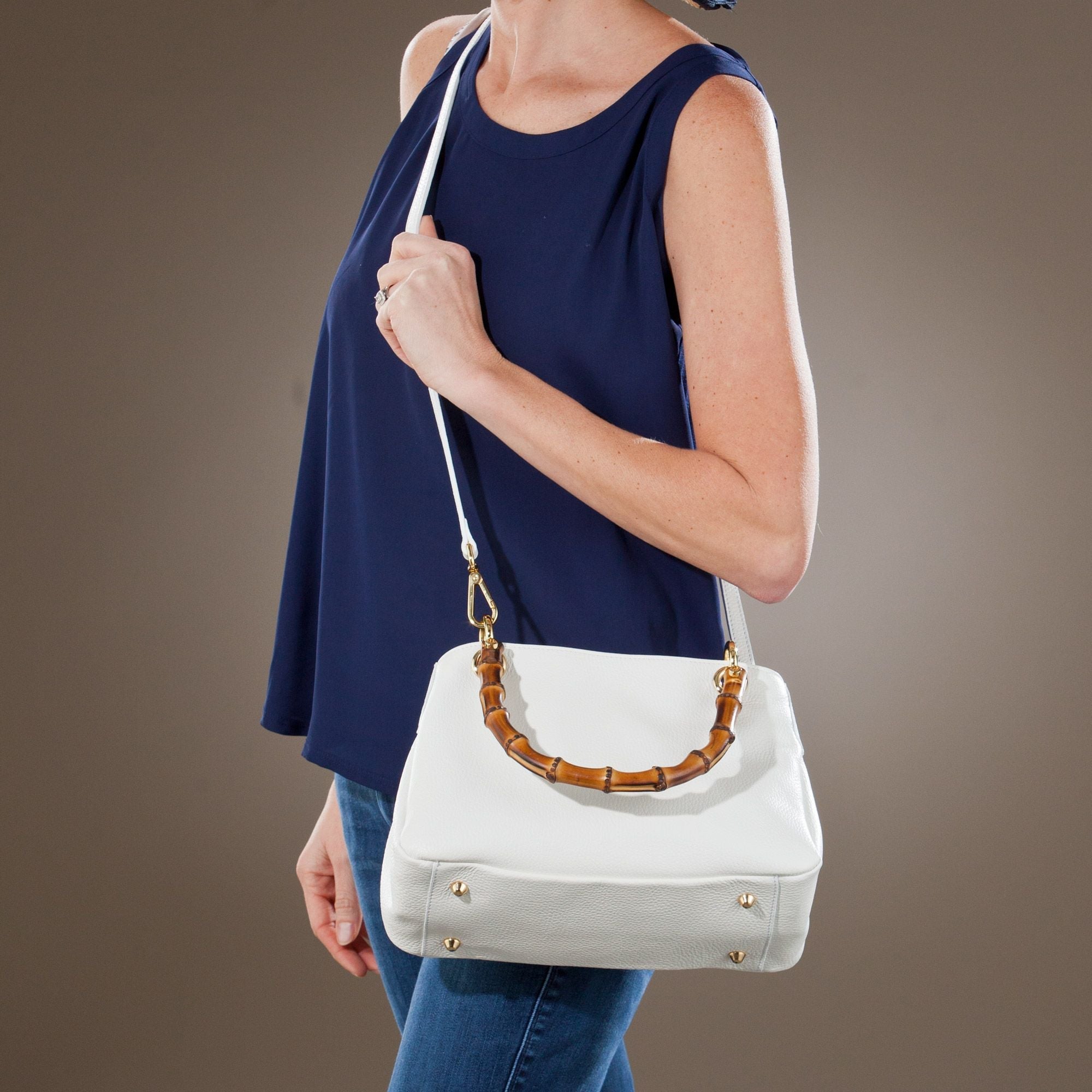 Leather orders White Bamboo Crossbody Bag