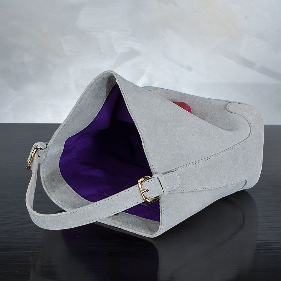 Florentine Suede Grey Tote with Pink Agate