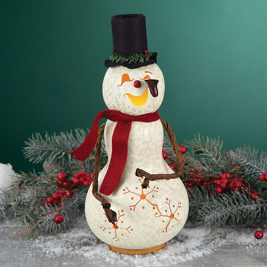 Smiling Snowman Storm Handcrafted Gourd