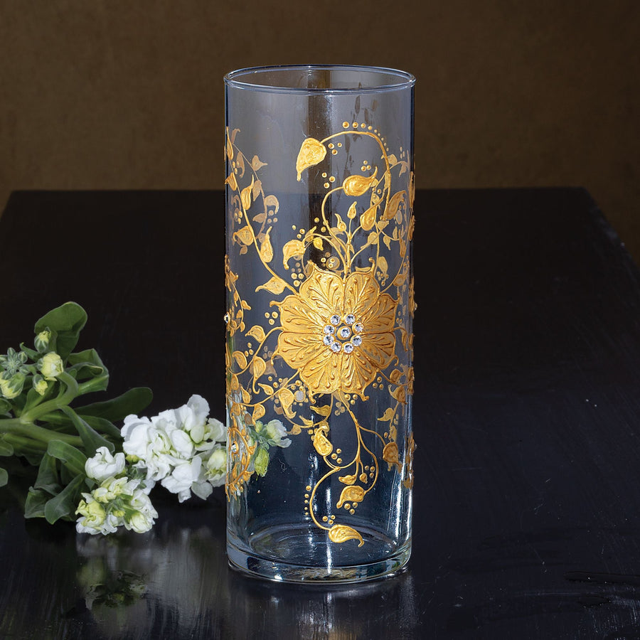 Hand-Painted Dripping In Gold Glass Vase