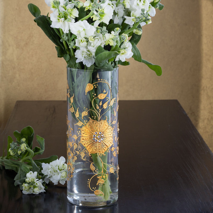 Hand-Painted Dripping In Gold Glass Vase