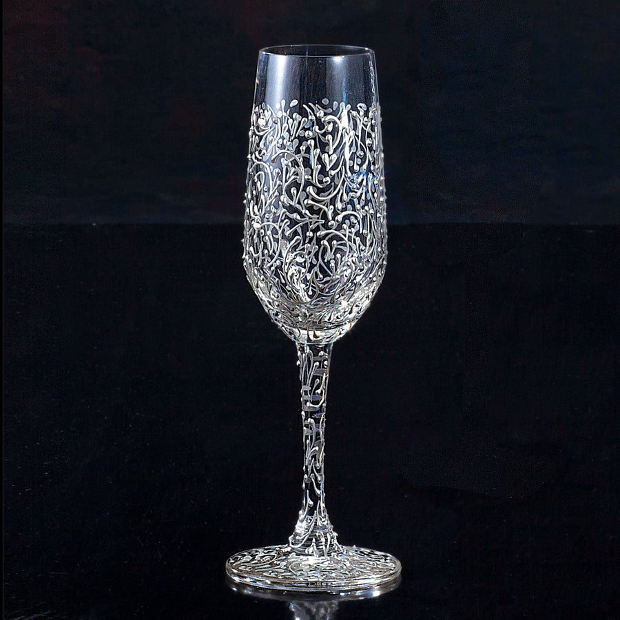 Hand-Painted Dripping In Silver Champagne Glass With Crystals