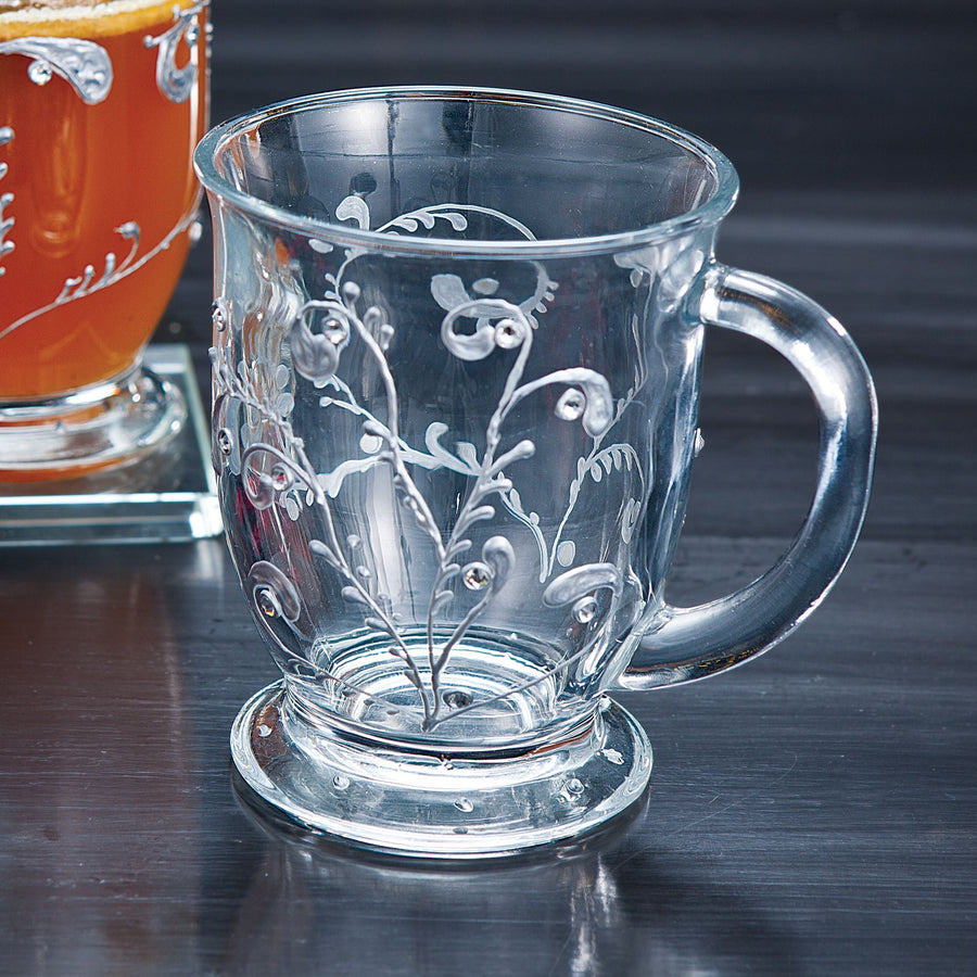 Hand-Painted Dripping In Silver Glass Mug