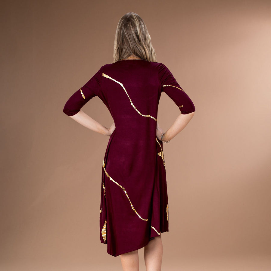 Kintsugi-Inspired Burgundy Wine Dress