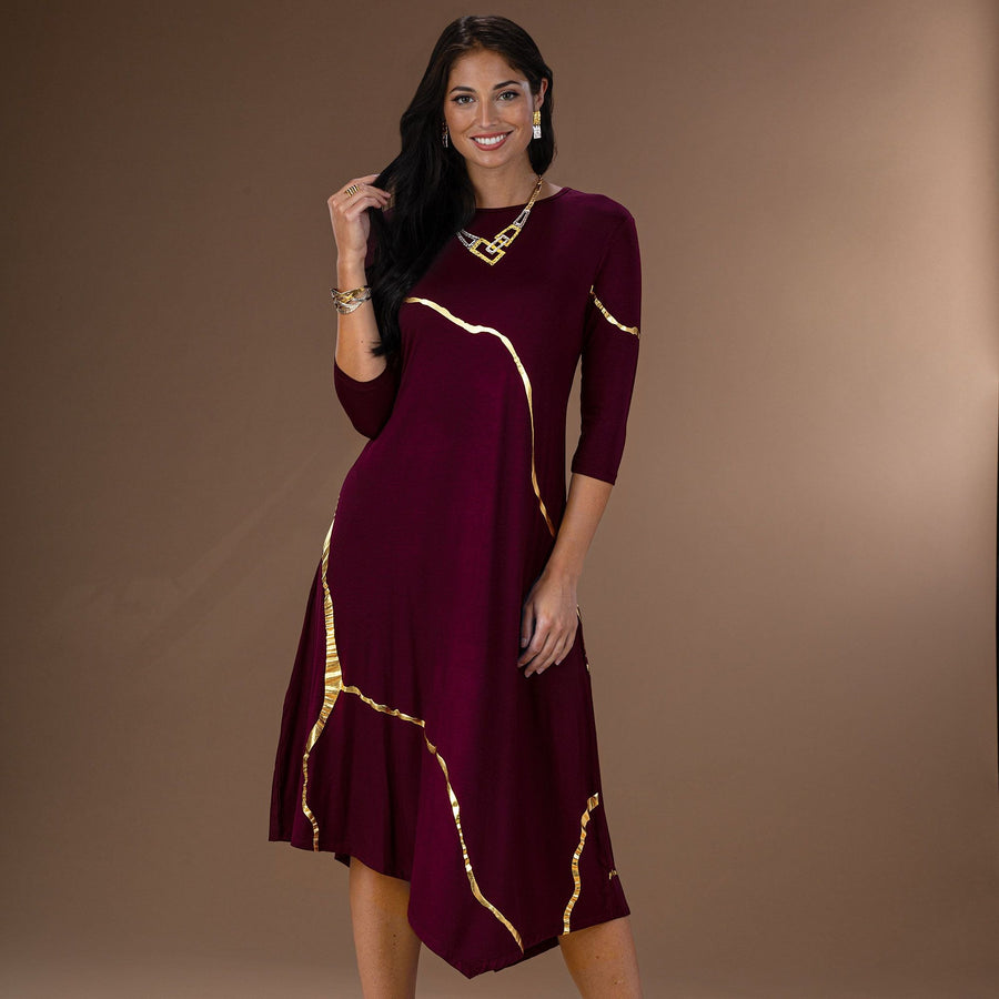 Kintsugi-Inspired Burgundy Wine Dress