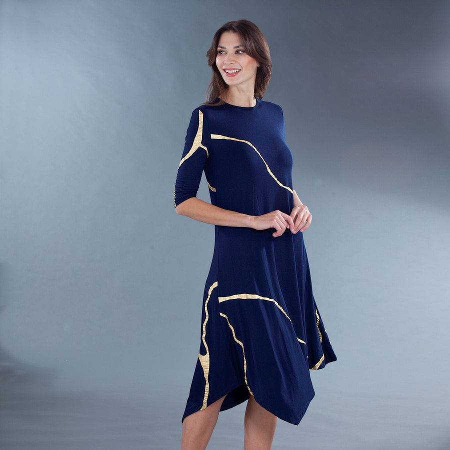 Kintsugi Inspired Navy Dress