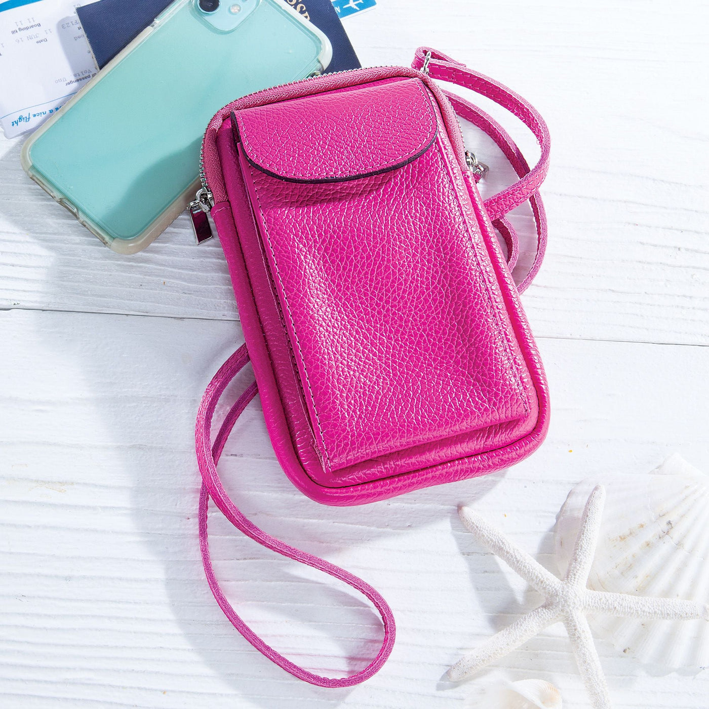 Italian Leather Palermo Pink Cellphone Crossbody