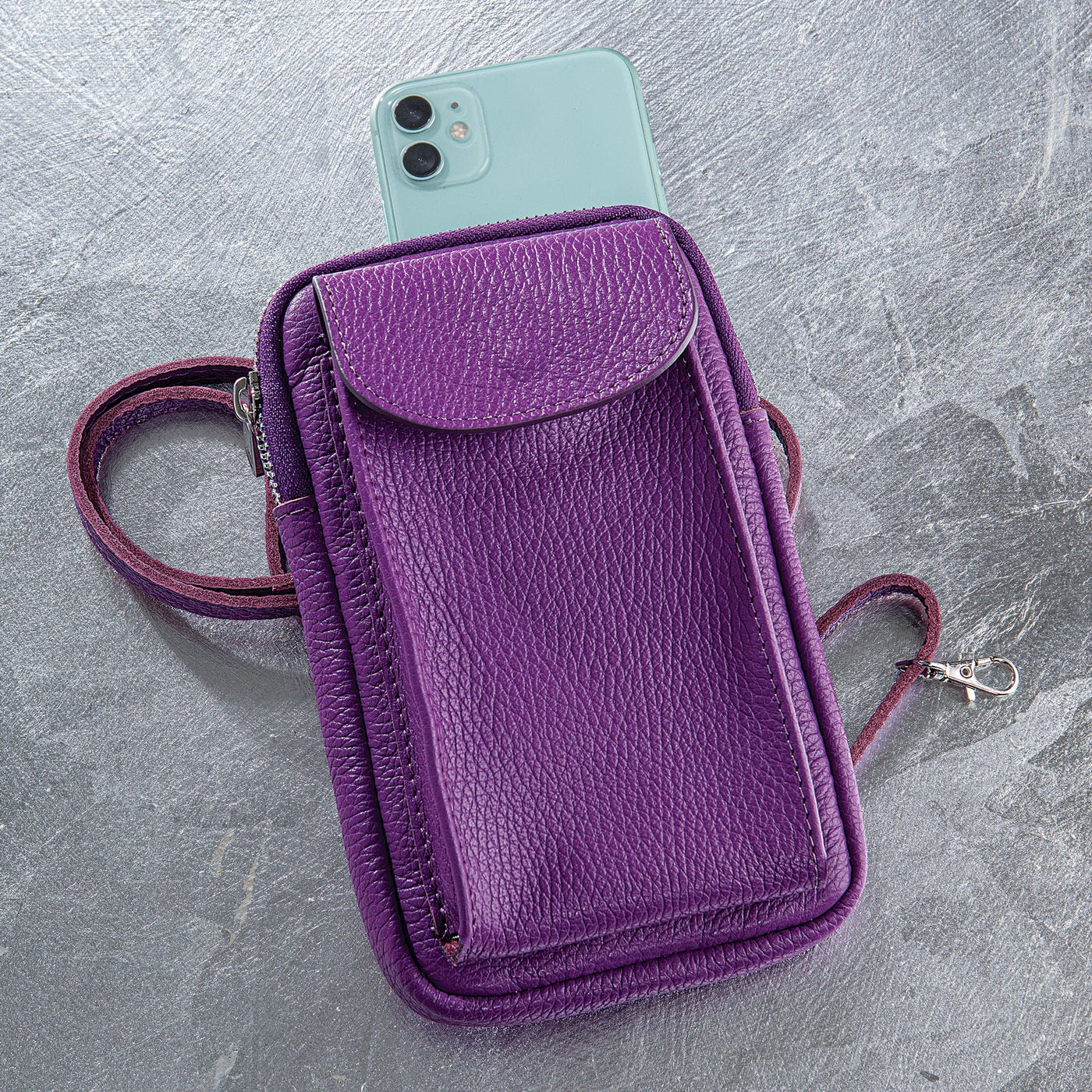 Italian Leather Palermo Purple Leather Cellphone Crossbody