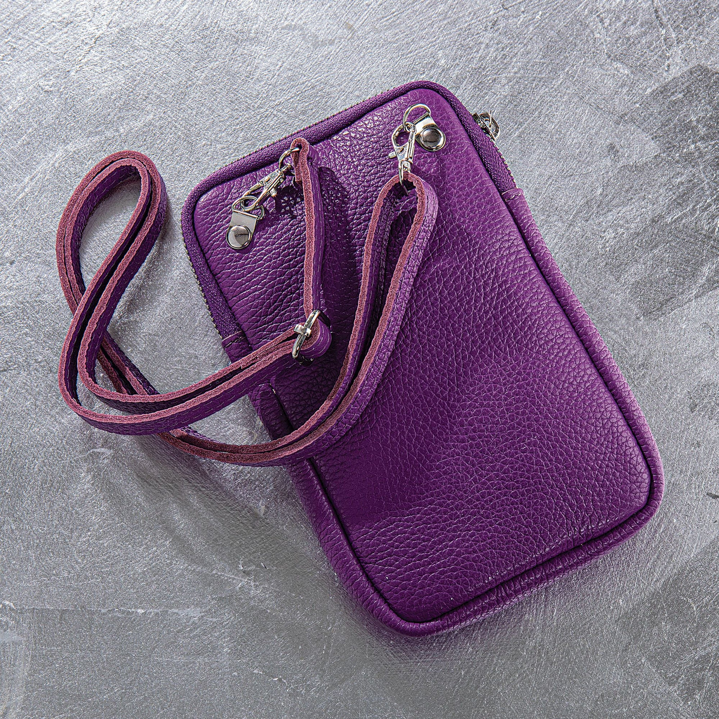 Italian Leather Palermo Purple Leather Cellphone Crossbody