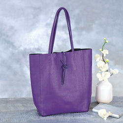 Italian Leather Francesca Purple Tote Uno Alla Volta