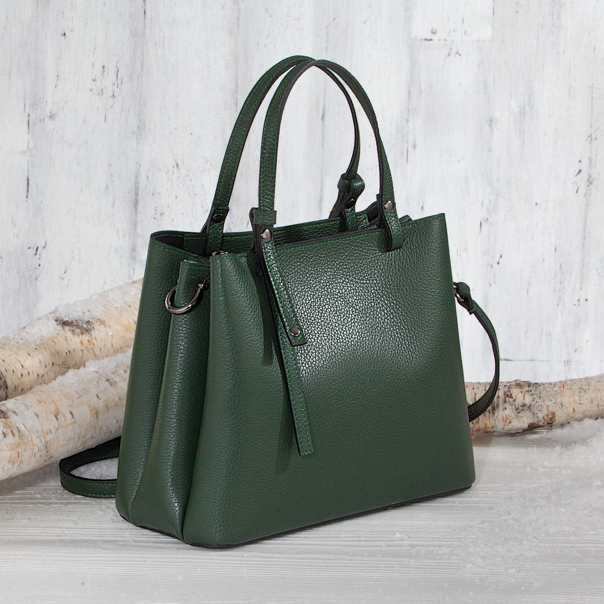 Italian Leather Medici Forest Green Handbag Uno Alla Volta