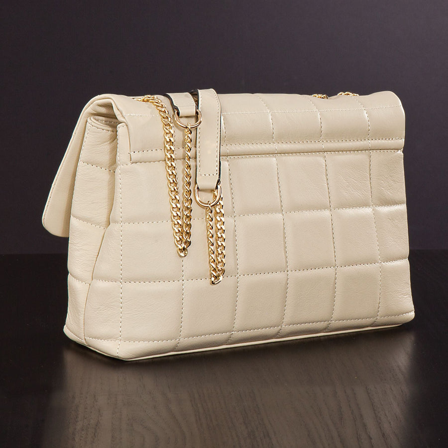 Italian Leather Ivory Quilted Handbag