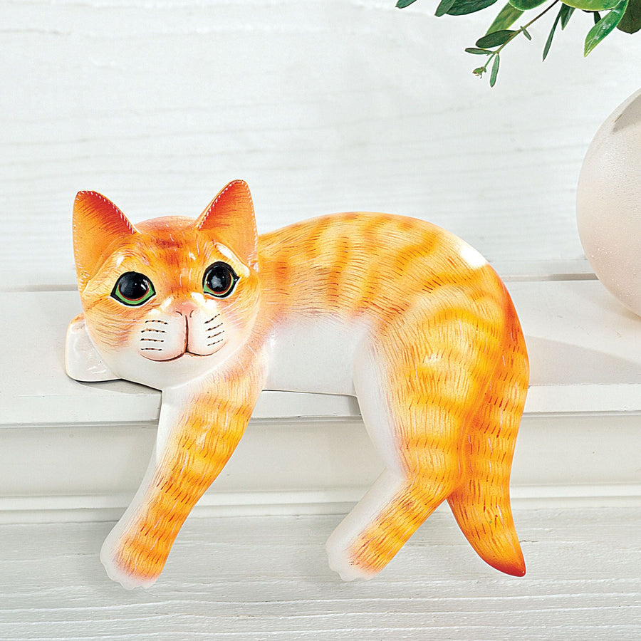 Hand-Carved Orange Tabby Shelf Sitter
