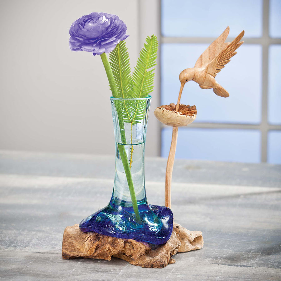 Hand-Carved Sculptural Hummingbird Vase