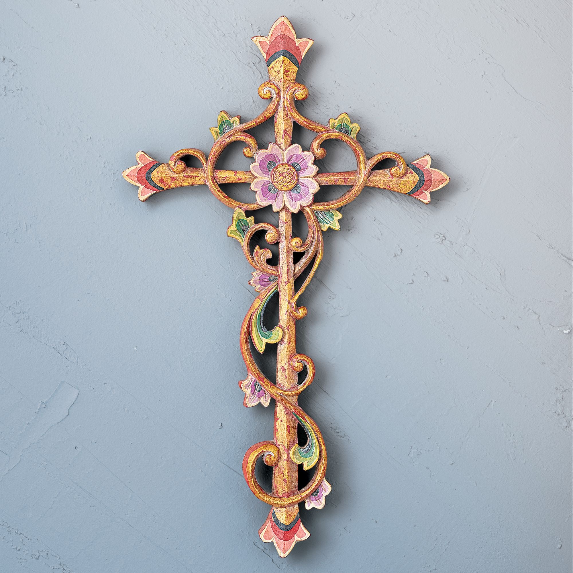 Handcarved Floral Faith Wood Cross (Preorder)