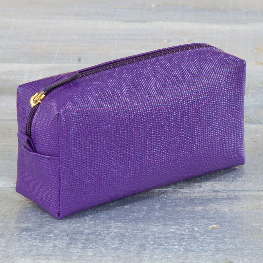 Italian Leather Purple Cosmetic Bag