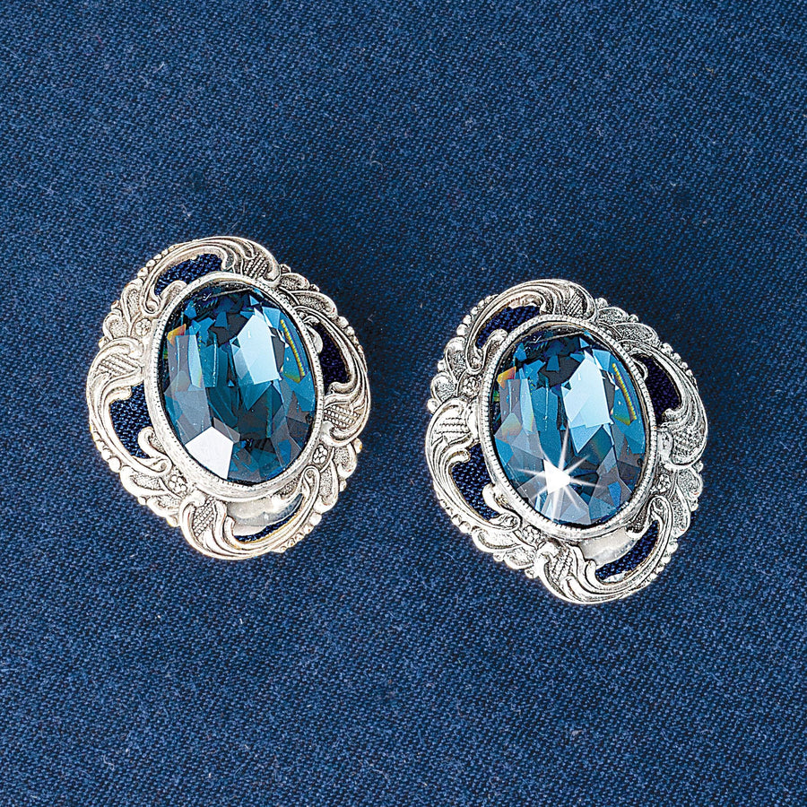 Blue Storm Vintage-Style Crystal Clip-On Earrings