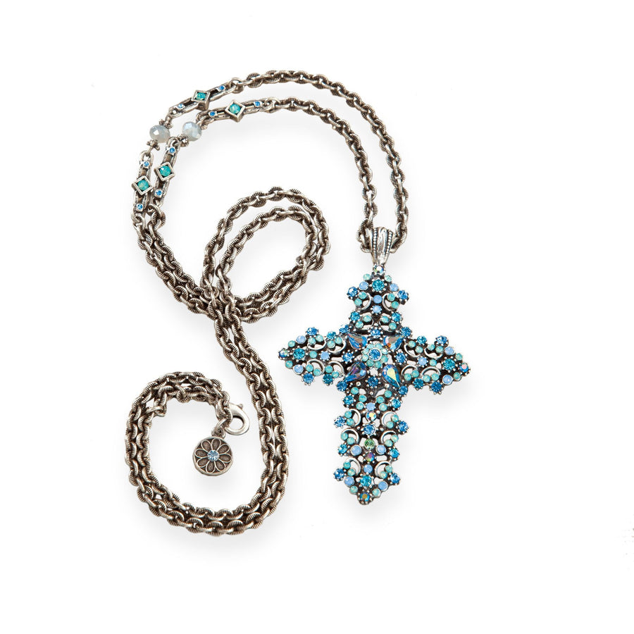 Renaissance Lace Crystal Cross Necklace