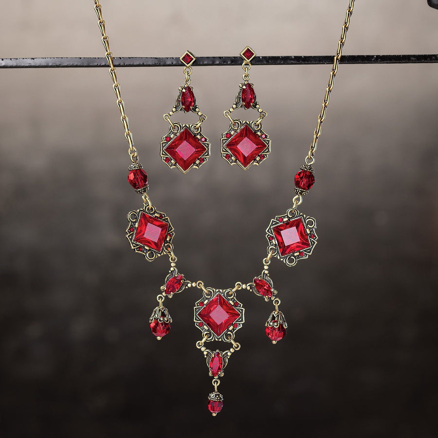 Red Crystal Art Deco Necklace