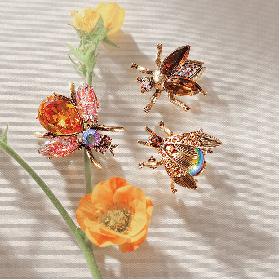 Vintage-Style Crystal & Gold Bee Scatter Pins Set Of 3