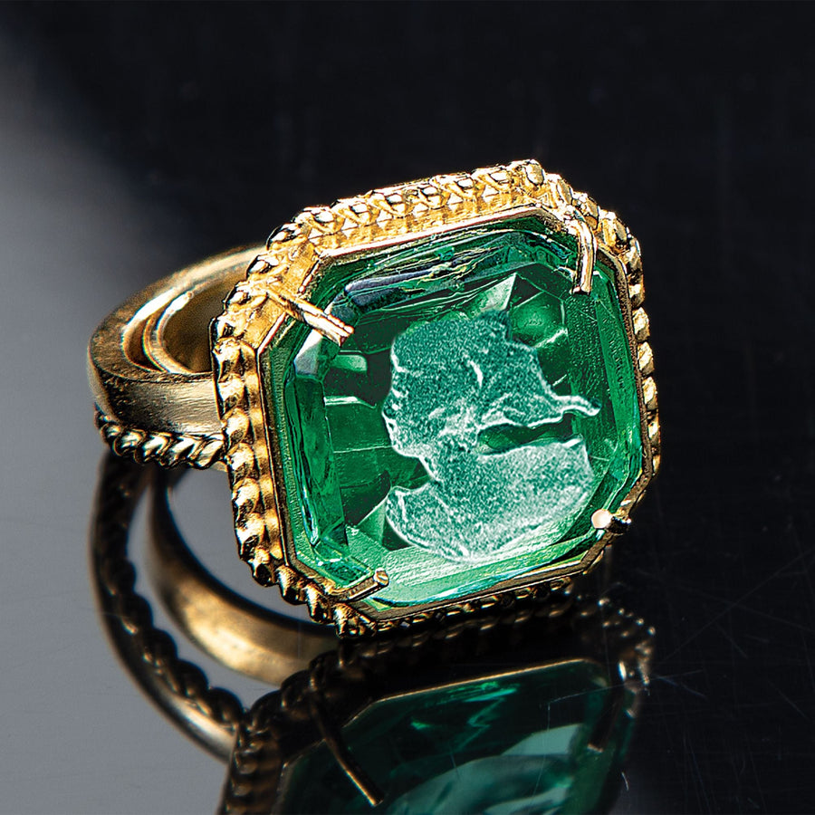Elegant Emerald Intaglio Cameo Ring