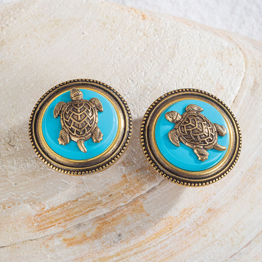 Patrice's Turtles & Turquoise Clip-On Earrings