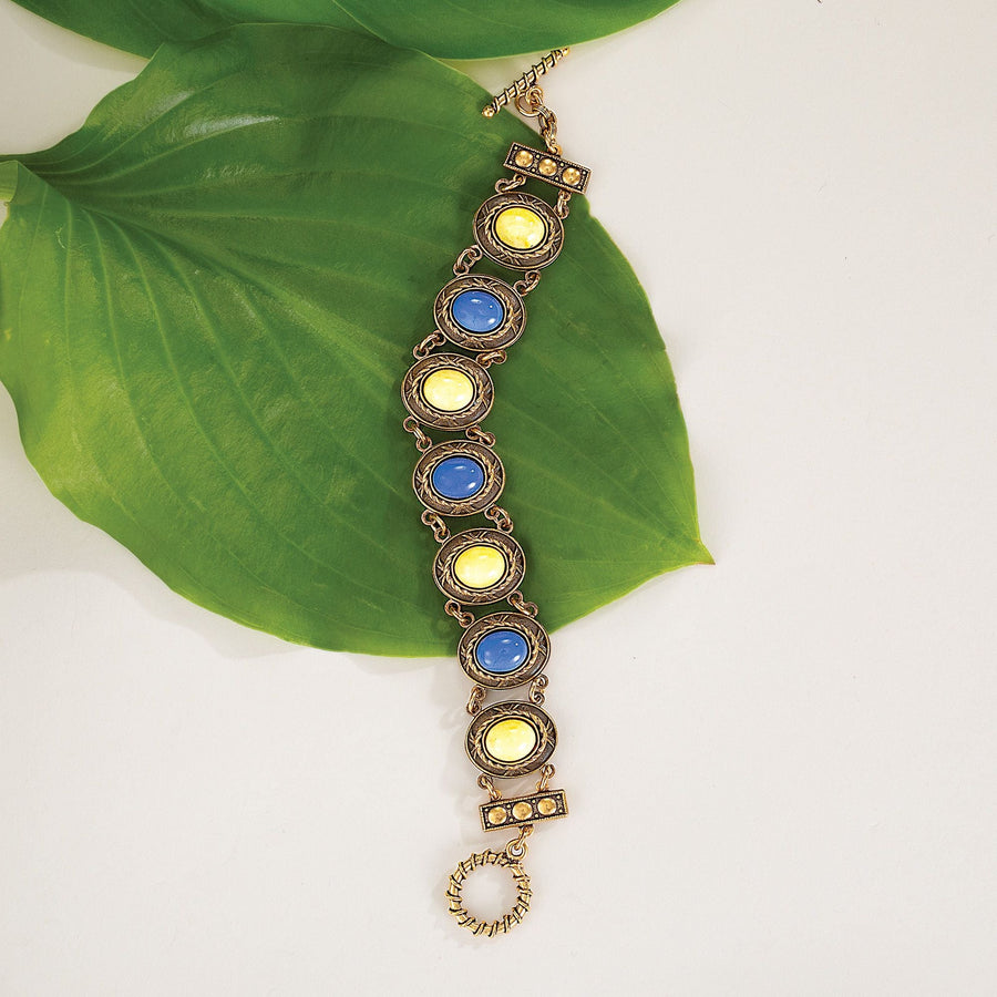 Patrice's Vintage-Style Jonquil & Blue Glass Bracelet