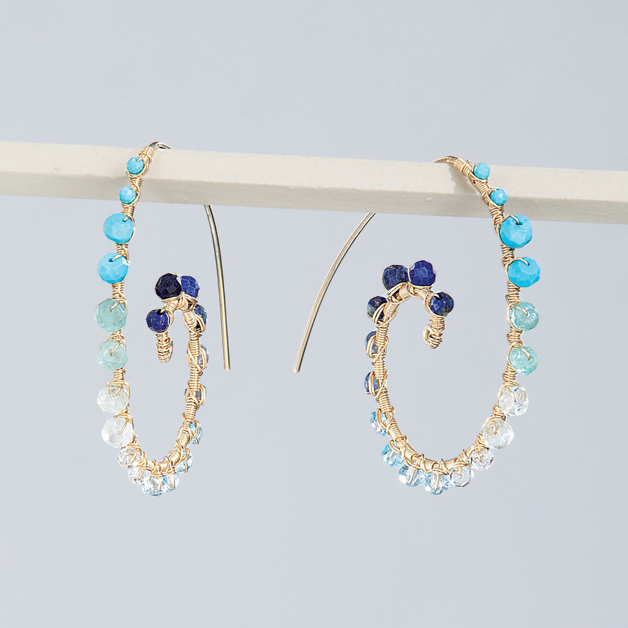 Joli's Gemstone Blue Ombre Swirling Hoop Earrings