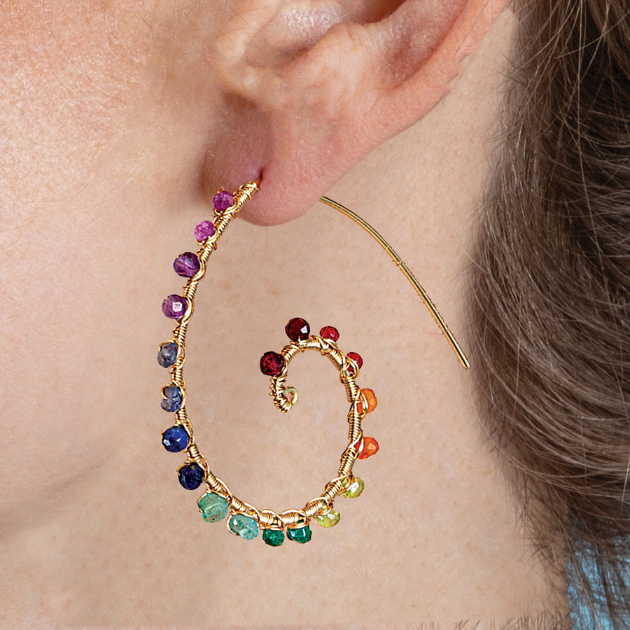 Joli's Gemstone Rainbows Swirling Hoop Earrings