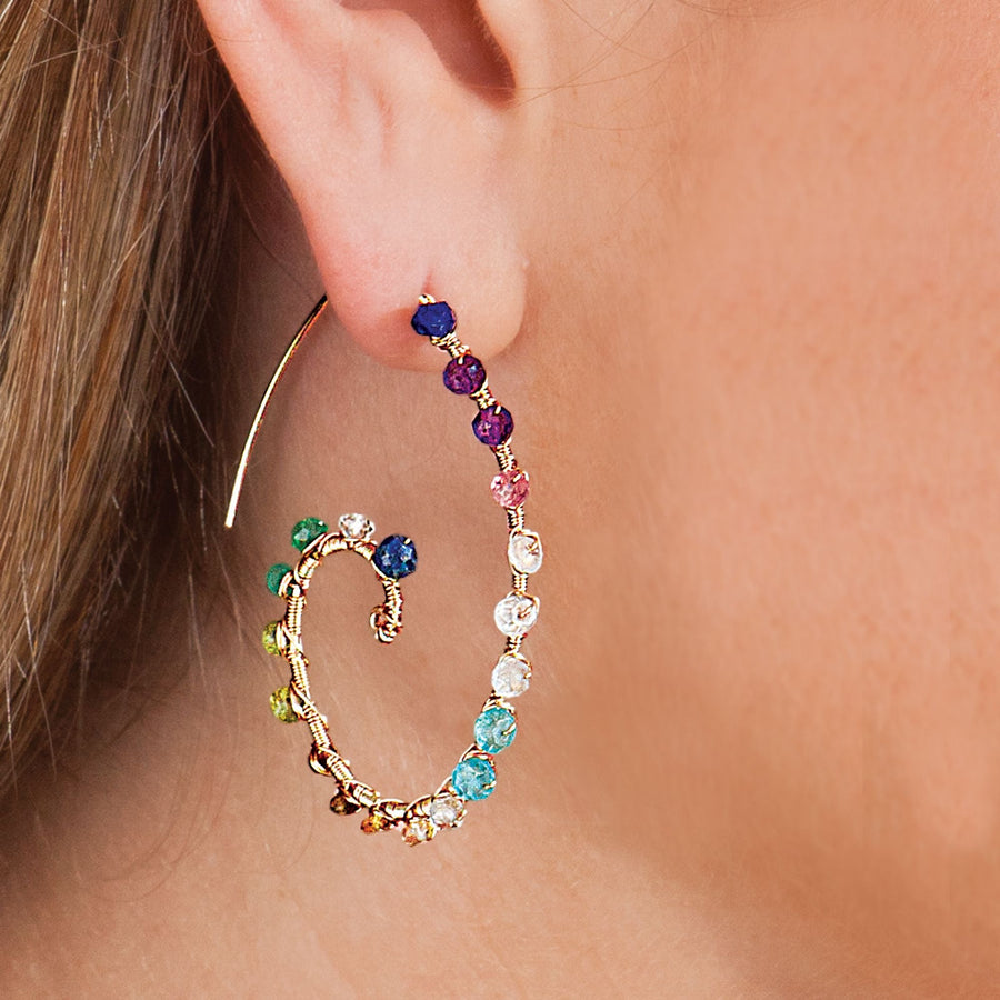 Joli's Gemstone Swirling Hoop Earrings