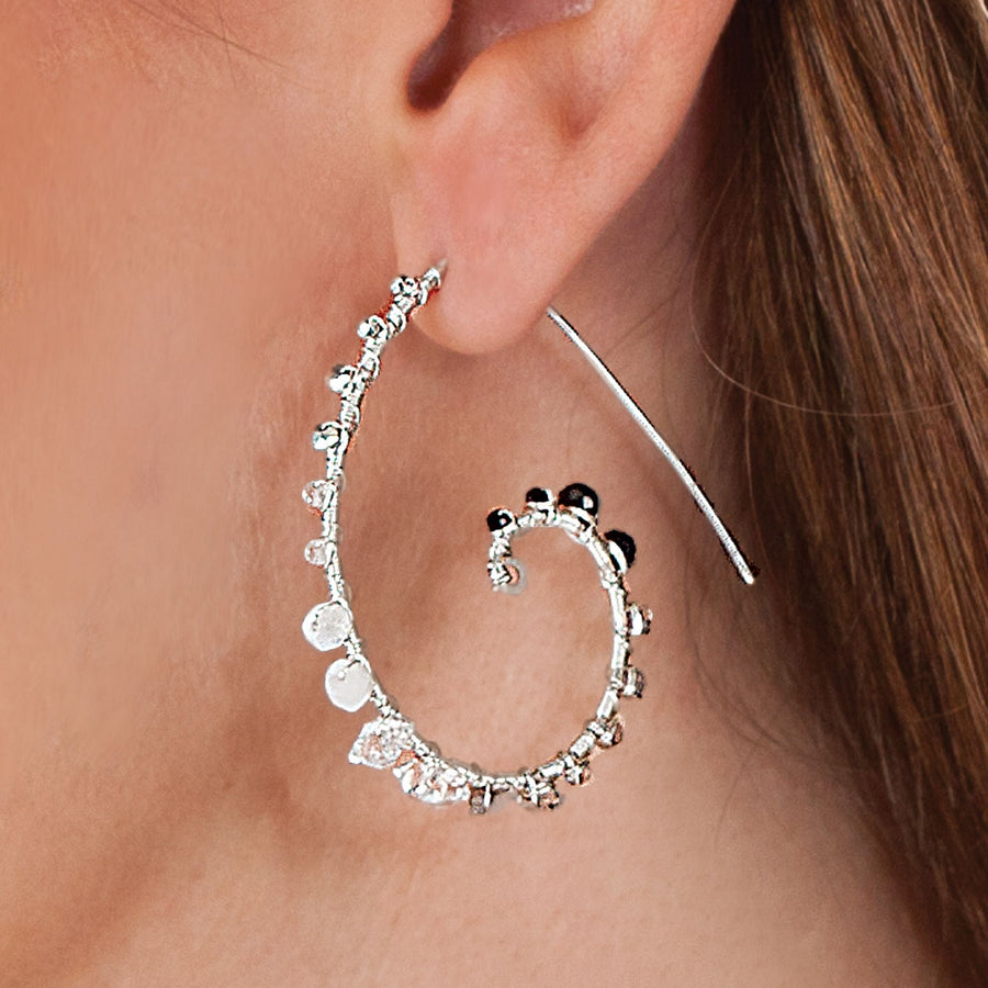 Jolie's Gemstone ''Silver Ombre'' Spiral Earrings