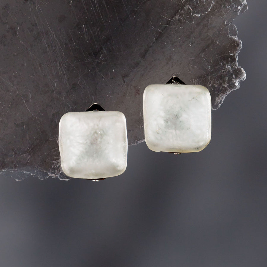 Murano Glass Silver Square Clip-On Earrings