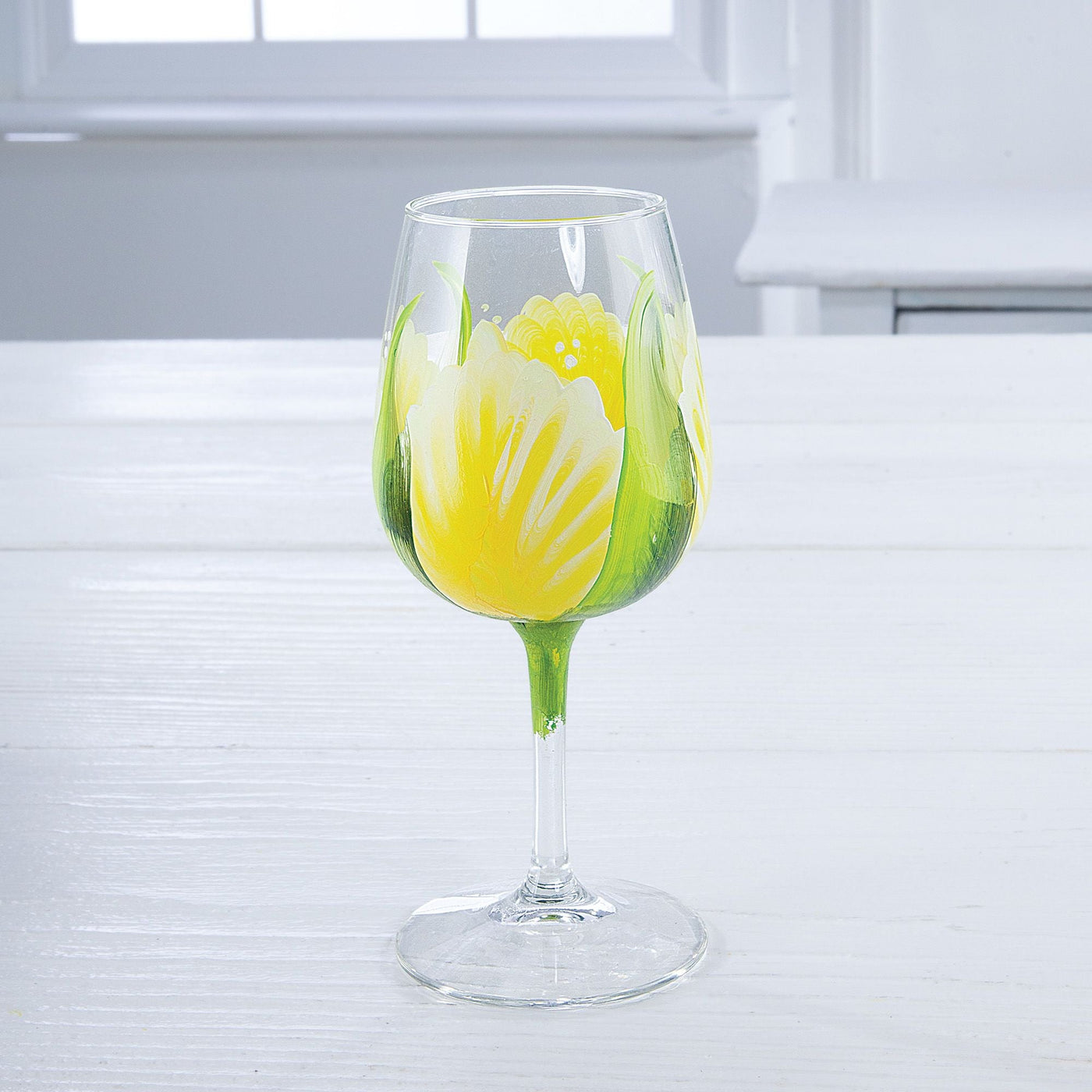 Buttermilk Abutilon Hand-Painted Floral Wine Glass