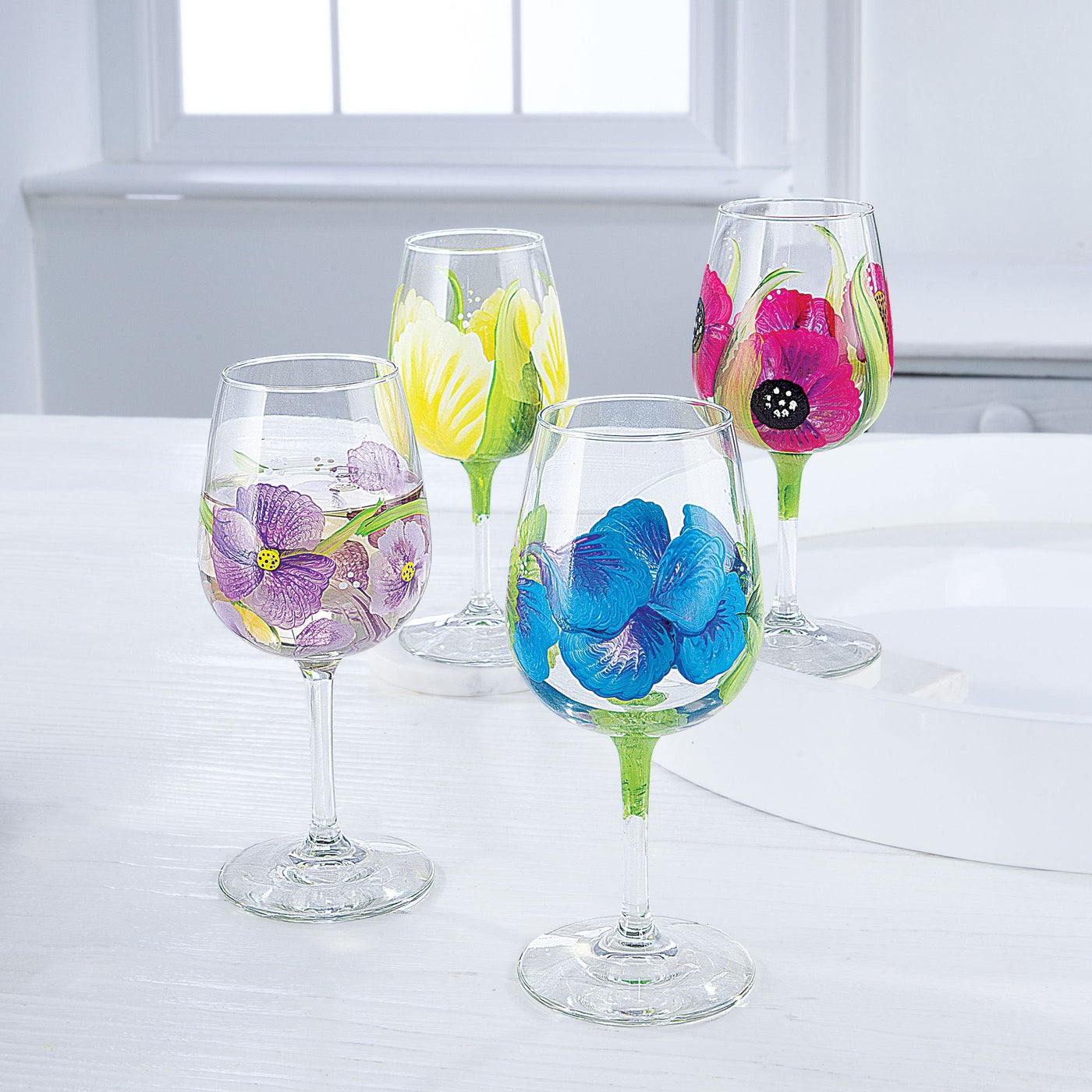 Buttermilk Abutilon Hand-Painted Floral Wine Glass